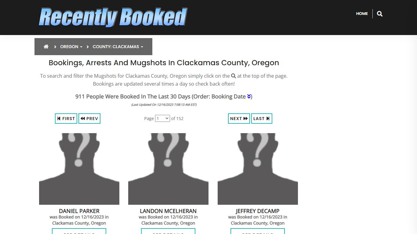 Bookings, Arrests and Mugshots in Clackamas County, Oregon